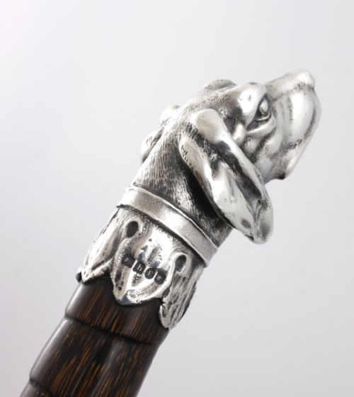fig 2. Silver Dog Handle & Bamboo Walking Stick Cane. Henry Howell 1903.