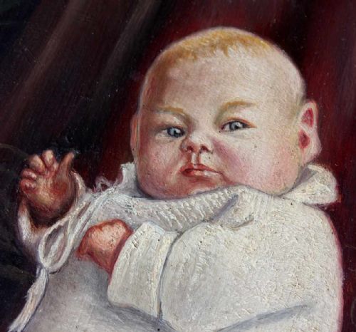 fig 1. Framed Baby Portrait Oil Painting. P Garnier.