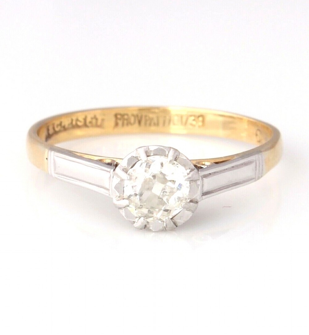 18ct Gold & Platinum Set Art Deco Solitaire Diamond Engagement Ring. 0.40ct.