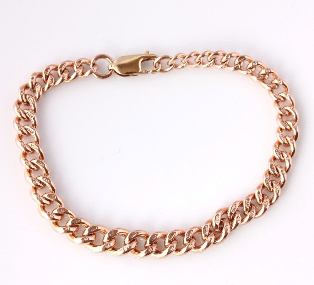 Beautiful Antique 9ct Yellow Gold Curb Link Chain Bracelet. Gift Boxed.