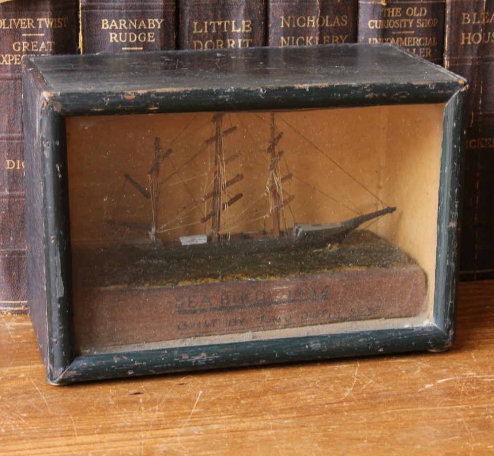 Small Folk Art Model Ship in a Box. Sea Bird 1936.