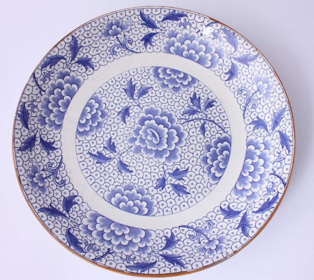 19th Century Blue & White Lotus Blossom Charger Plate