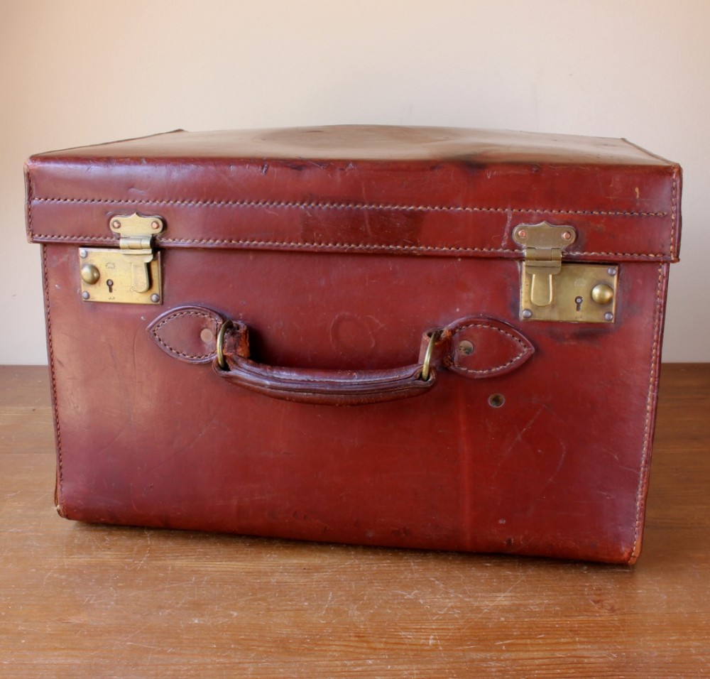 Large Antique Leather Multi Top Hat Box