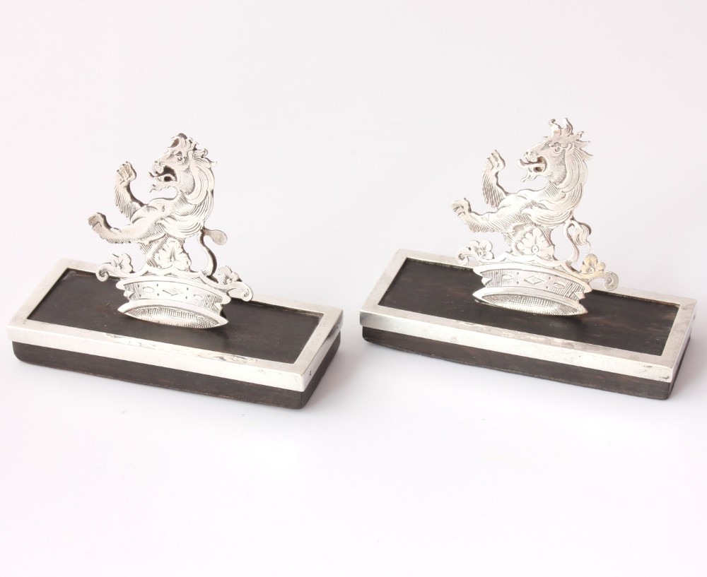 Silver Lion & Crown Menu Holders. James Dudley 1895
