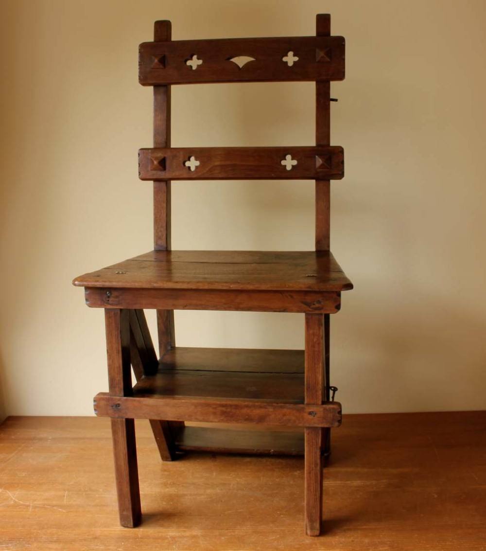 Victorian Ecclesiastical Metamorphic Library Chair Steps. c1890.