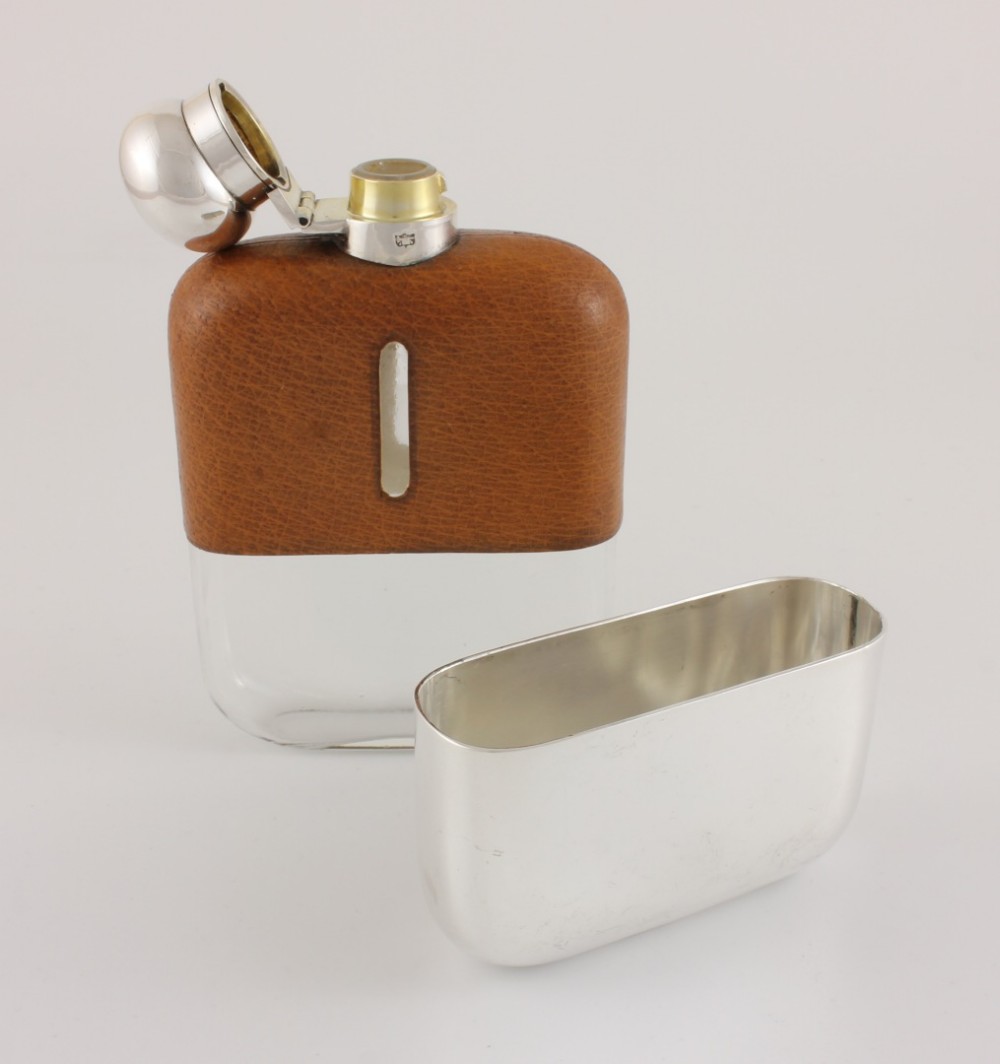 James Dixon Silver Plate & Leather Spirit Hip Flask & Cup.