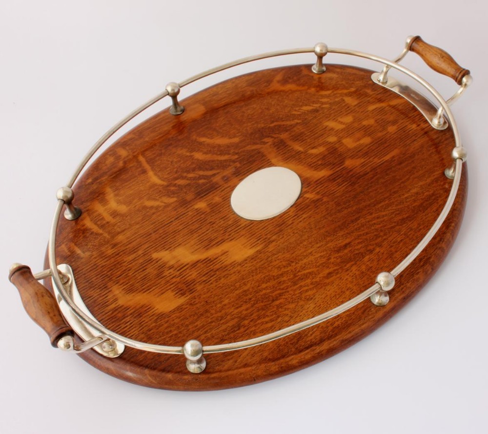 Oak & Silver Plate Gallery Tray.