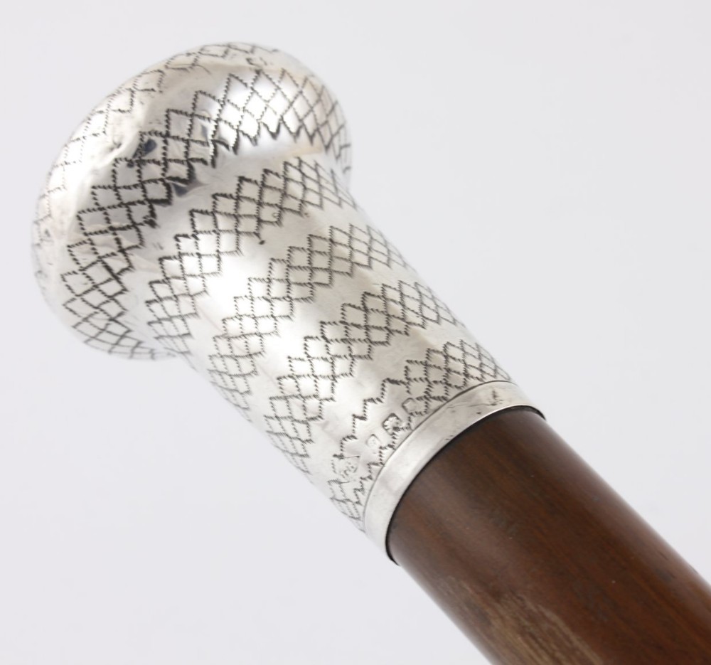 Silver & Wood Walking Stick Cane. 