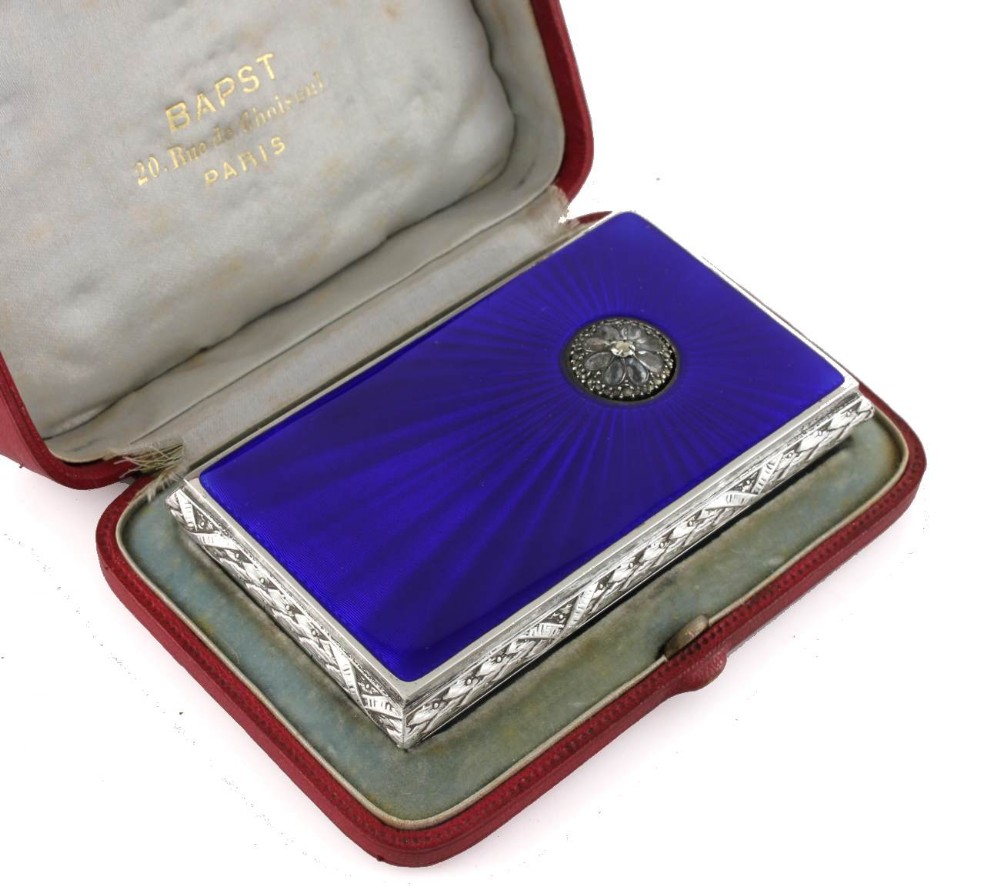 French Silver & Guilloche Enamel Case. Bapst Freres of Paris.
