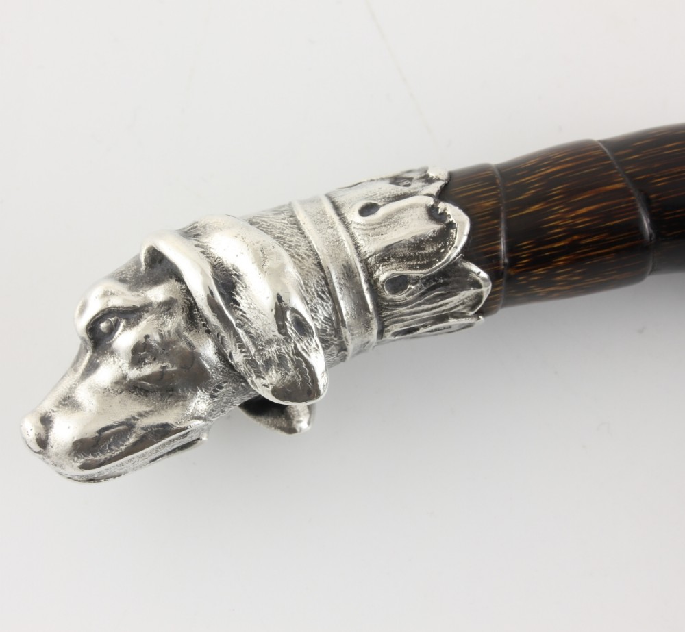 Silver Dog Handle & Bamboo Walking Stick Cane. Henry Howell 1903.