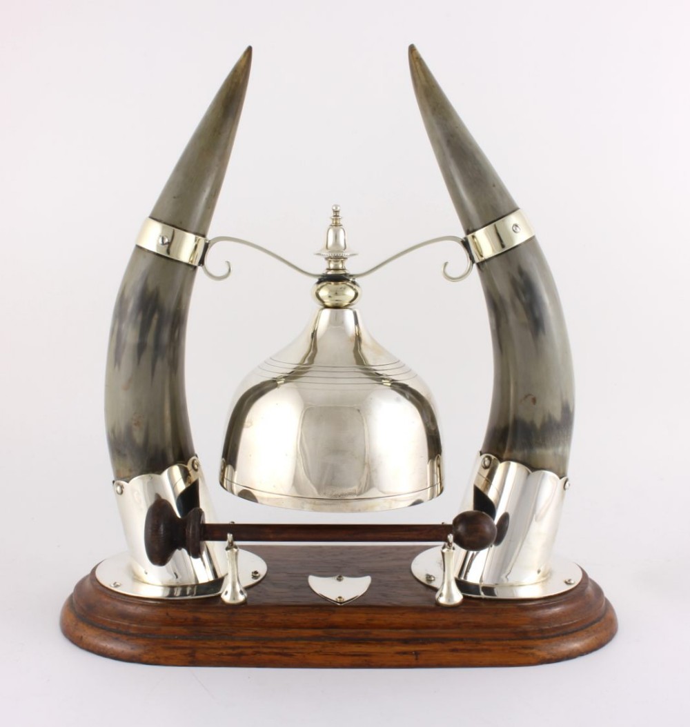 Horn, Oak & Silver Plate Table Gong