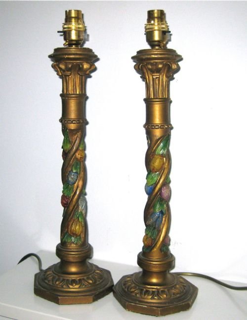 A Pair of Antique Barbola Lamps