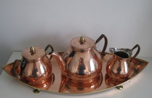 fig 1. ARTS AND CRAFTS COPPER TEA SET