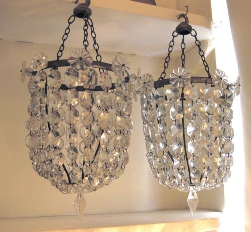 Pair of Edwardian Glass Drop Bag Lights