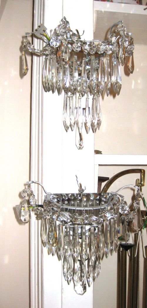 A Pair of Mirror Backed Glass Drop Wall Lights