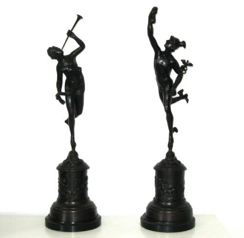 Victorian Pan and Mercury Spelter Figures