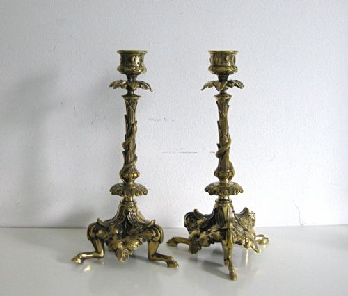 Pair of Heavy Victorian Brass Candlesticks