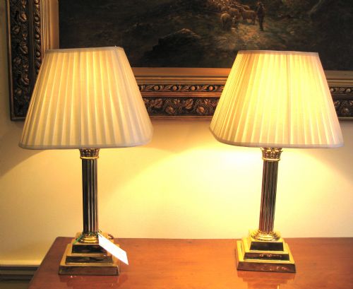 Pair Antique Corinthian Column Lamps