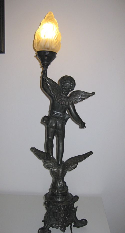 fig 1. VICTORIAN SPELTER CHERUB TORCHERE LAMP