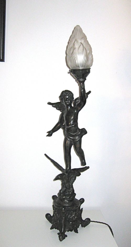 fig 2. VICTORIAN SPELTER CHERUB TORCHERE LAMP