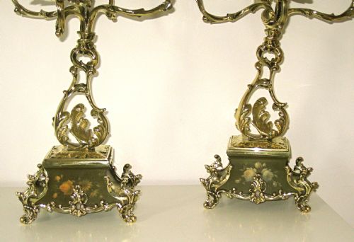 fig 1. PAIR VICTORIAN BRASS CANDELABRA ON PAINTED BASE