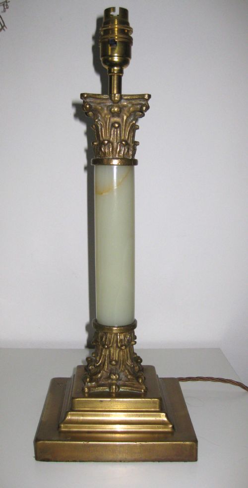 Onyx and Brass Corinthian Column Lamp