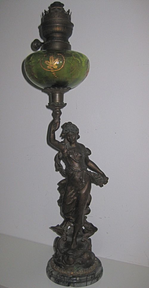 Victorian Spelter Figure Holding an Oil Lamp