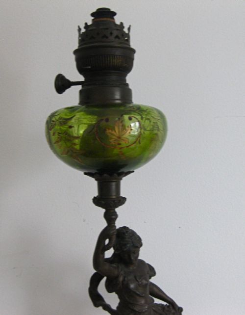 fig 1. VICTORIAN SPELTER FIGURE HOLDING AN OIL LAMP