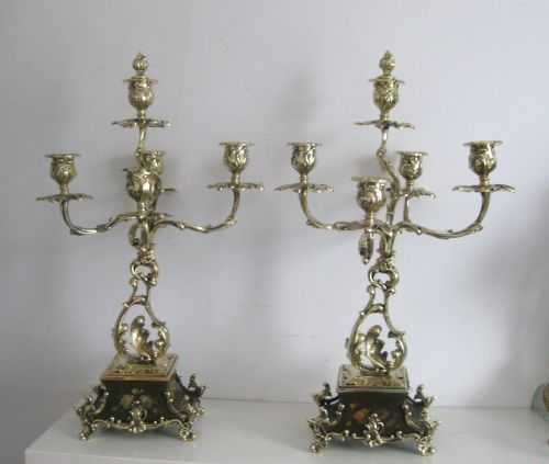 Pair Victorian Brass Candelabra on Painted Base
