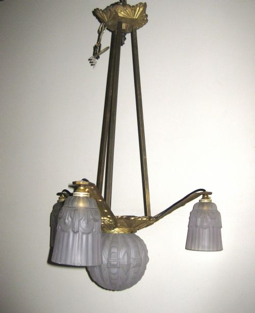 fig 1. ART DECO CHANDELIER WITH ORIGINAL SHADES
