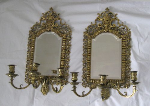 Pair Brass Mirrored Girondales