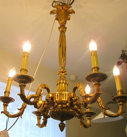 A Late Victorian Six Arm Brass Chandelier