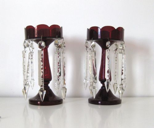 Pair of Victorian Ruby Glass Lustres