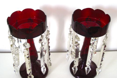 fig 1. PAIR OF VICTORIAN RUBY GLASS LUSTRES