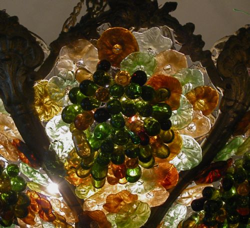 fig 1. AN ANTIQUE CEILING LIGHT WITH GLASS GRAPES AND FLOWERS