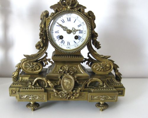 fig 1. VICTORIAN ORNATE BRASS CLOCK GARNITURE SET