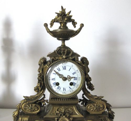 fig 2. VICTORIAN ORNATE BRASS CLOCK GARNITURE SET