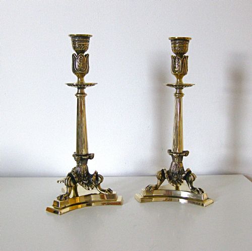 Pair Victorian Empire Style Brass Candlesticks