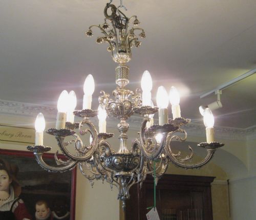 An Early 20th C Silver Plated Chandelier with Cherubs