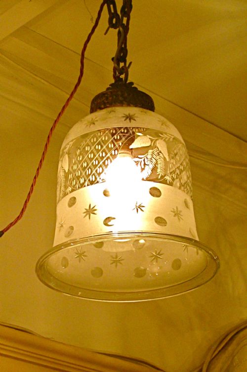 A Victorian Etched Glass Hall Lantern