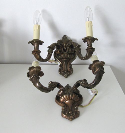 A Pair of Double Arm Bronze Wall Lights