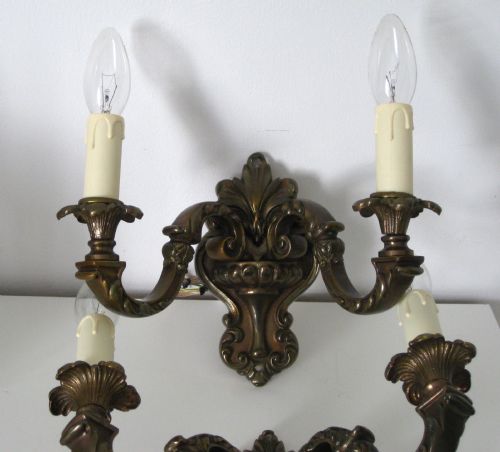 fig 1. A PAIR OF DOUBLE ARM BRONZE WALL LIGHTS