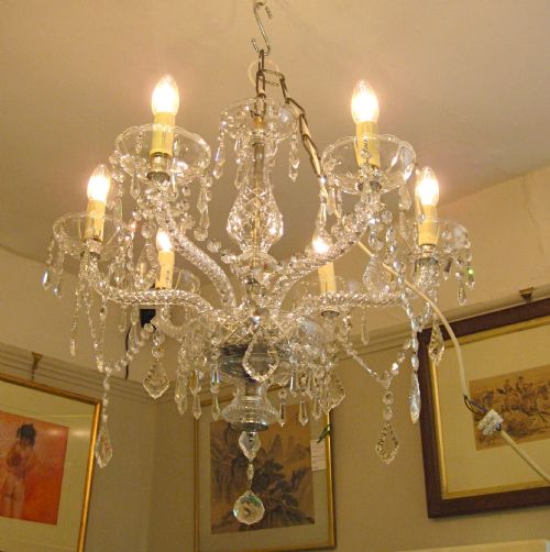 A Pair of Six Arm Italian Crystal Glass Chandeliers