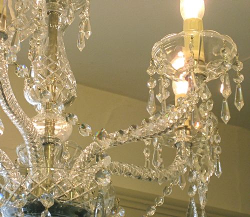 fig 1. A PAIR OF SIX ARM ITALIAN CRYSTAL GLASS CHANDELIERS