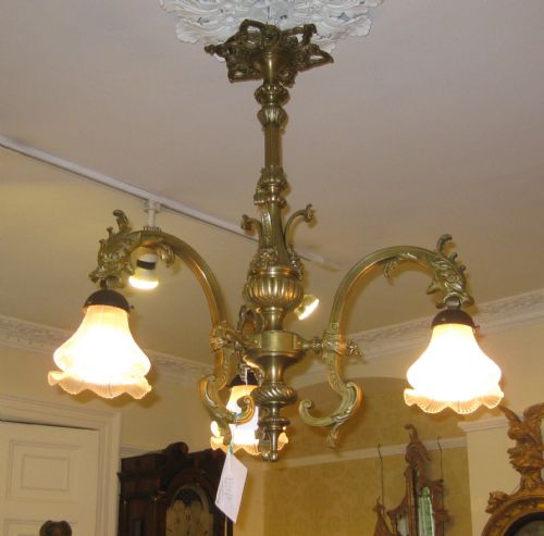Late Victorian Gas Chandelier with Dragons