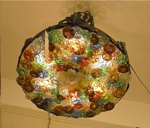 fig 1. BRASS AND GLASS FLOWERED CEILING LIGHT