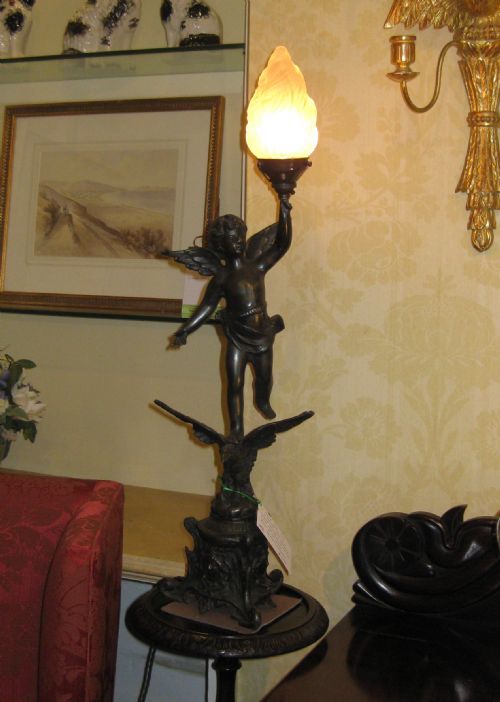 Victorian Spelter Cherub Torchere Lamp