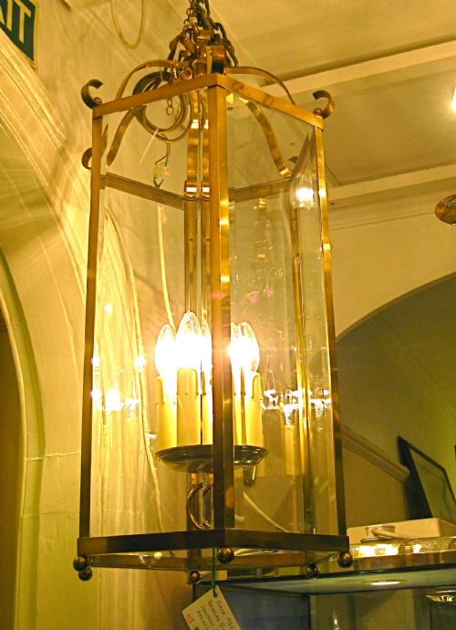 A Tall Antique Brass Hall Lantern