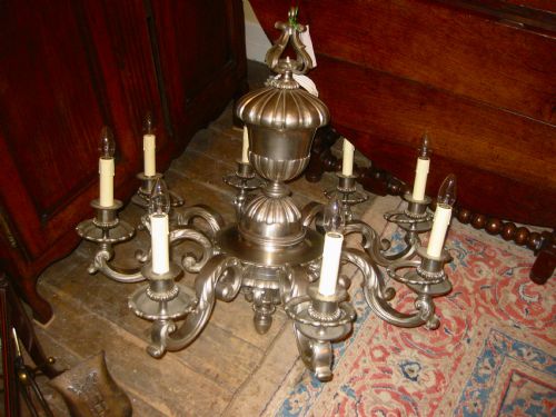 Large Victorian Pewter Chandelier