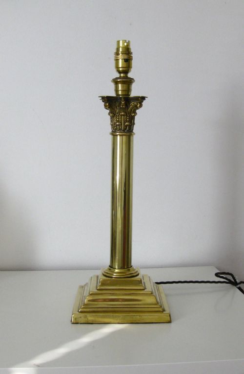 A Tall Victorian Corinthian Column Brass Lamp